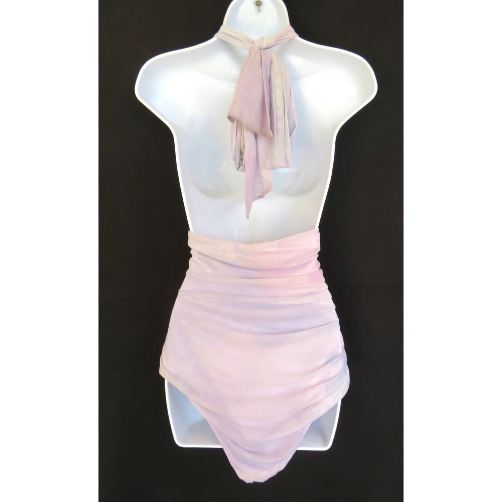Nwt ZARA Pale Pink Tulle Draped  High Neck Lined Halter BodySuit Women Sz L